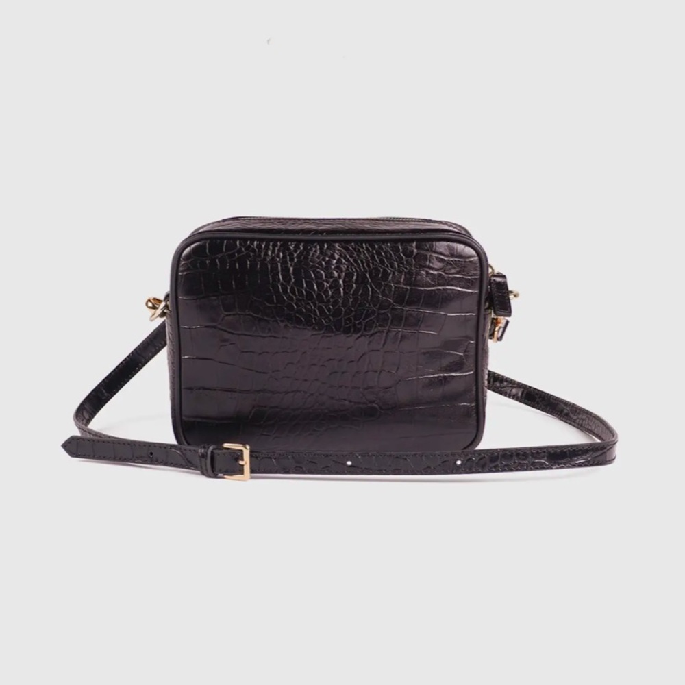 Quince - Italian Leather Crossbody Bag in Black Crocodile